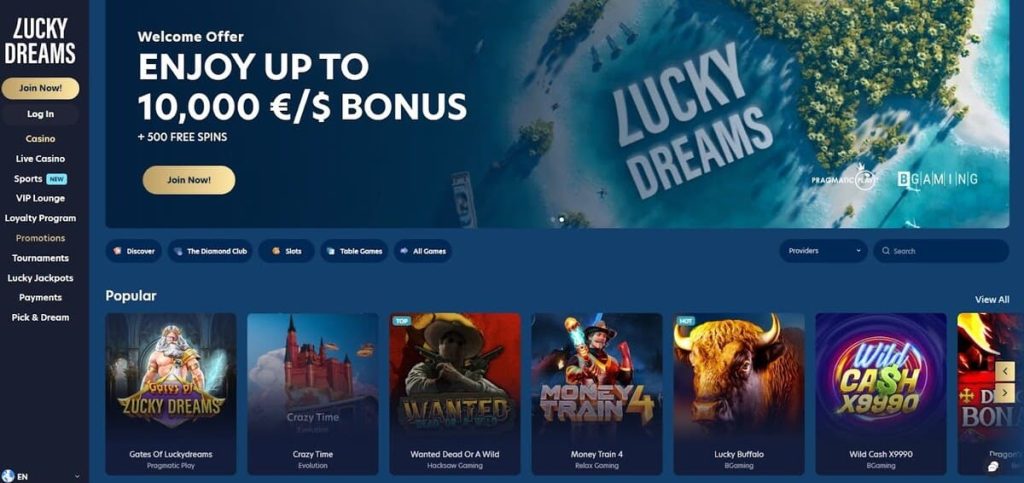 Lucky Dreams Casino page accueil